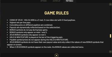 Coins of Zeus — Hold&Win: Правила