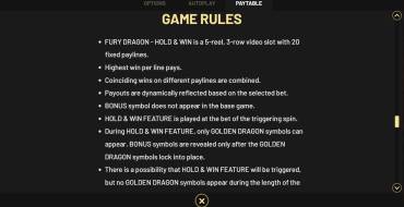 Fury Dragon — Hold&Win: Правила