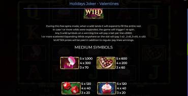 Holidays Joker – Valentines: Таблица выплат